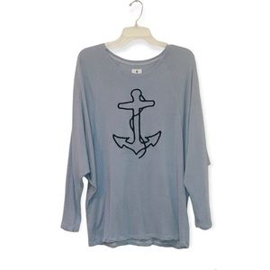 SUNDRY Oversized Dolman Sleeve Anchor Top Tee Gray Size 3
